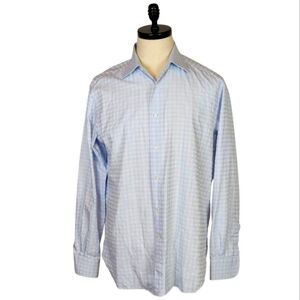 Ermenegildo Zegna Dress Shirt Blue Checkered Regular Fit 100% Cotton Luxury